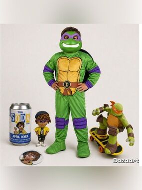 6pc Sz Lg Rubies Teenage Mutant Ninja Turtles Donatello Costume W/ April & Mikey